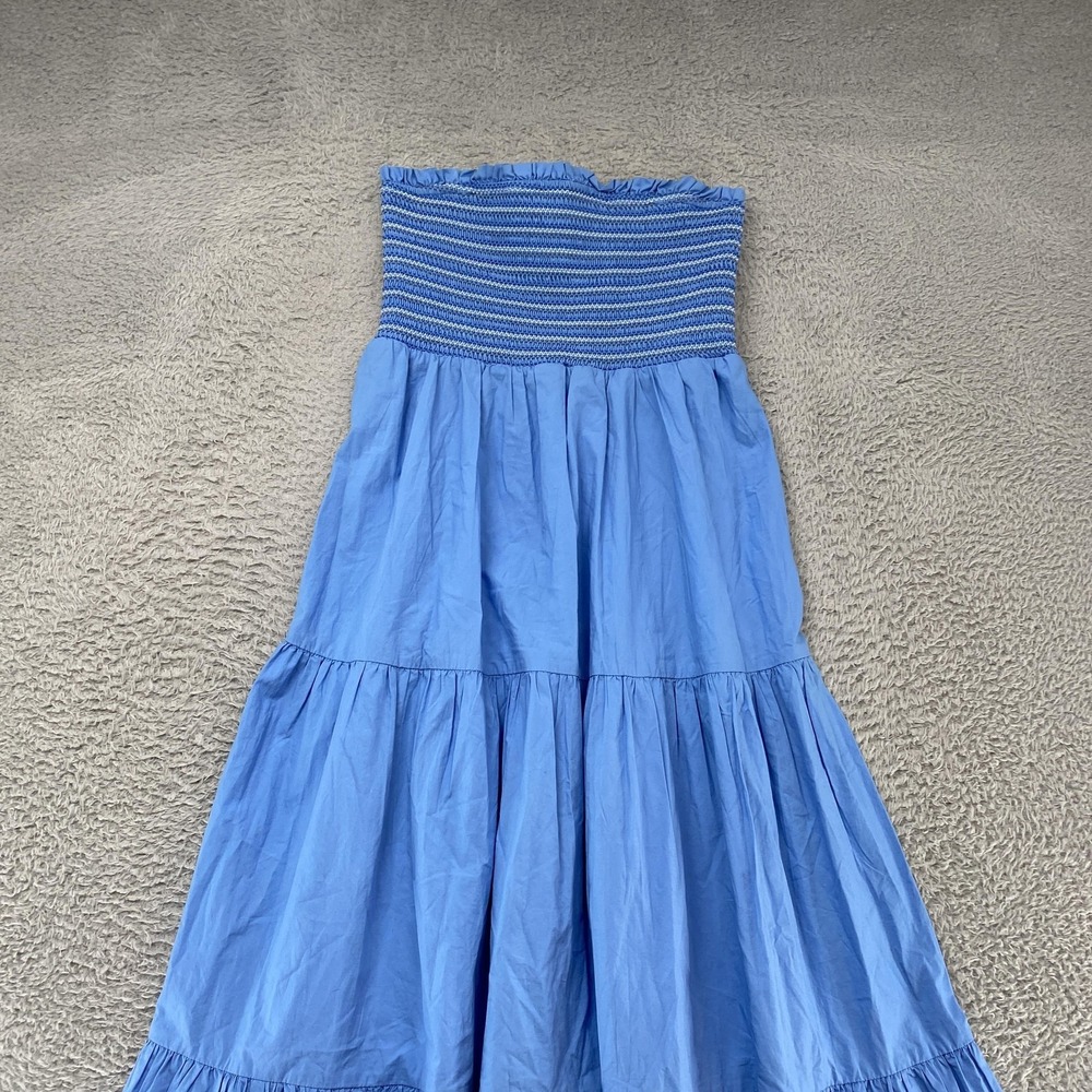 American Eagle Outfitters Maxi Sundress Womens M Blue Smocked Strapless Tiered - Picture 3 of 12